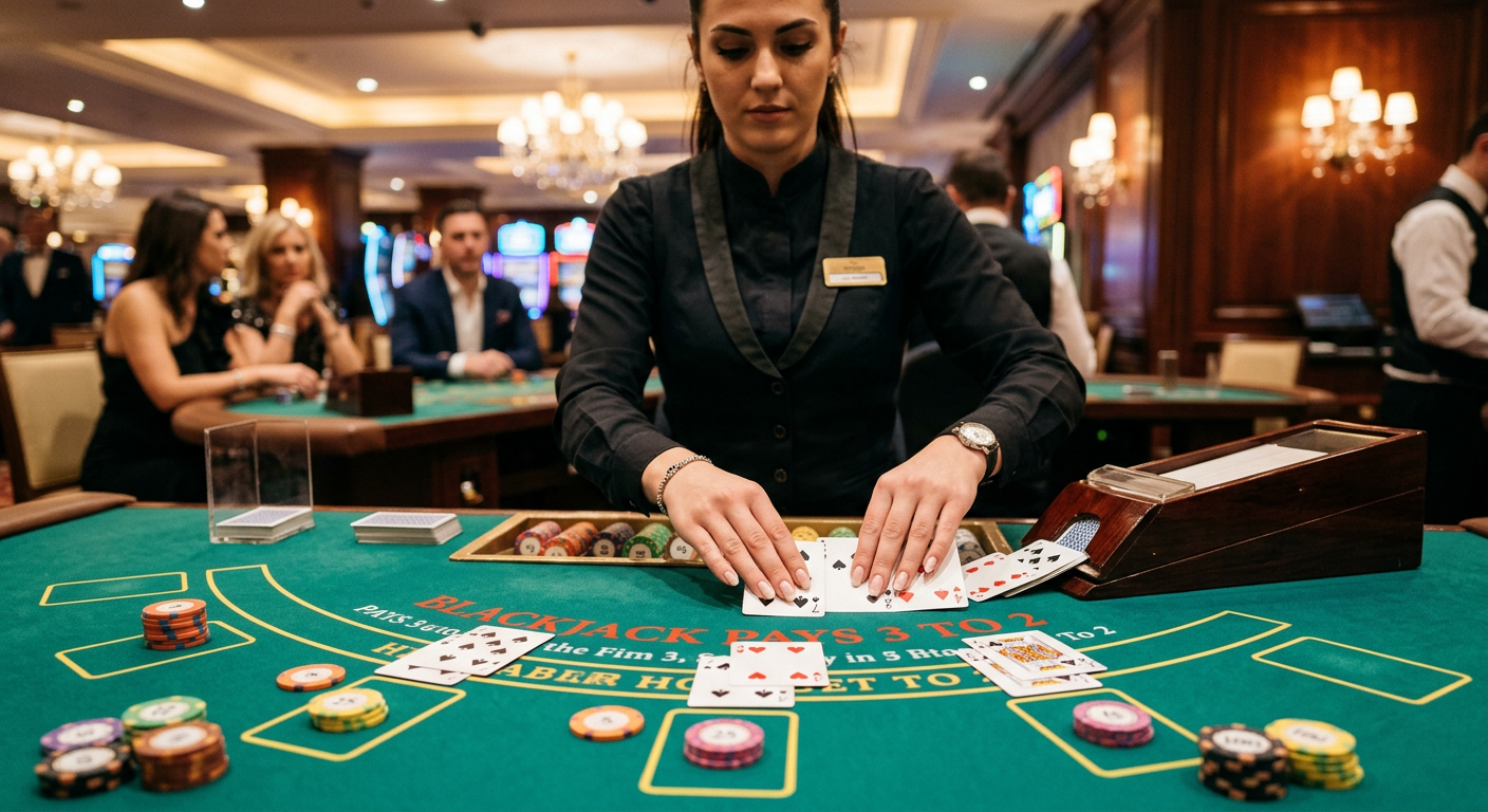 Dealer live casino membagikan kartu